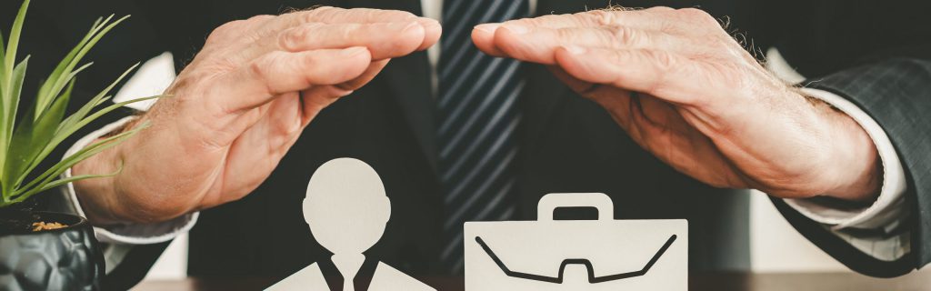 Insurer protecting an employee and a briefcase with his hands