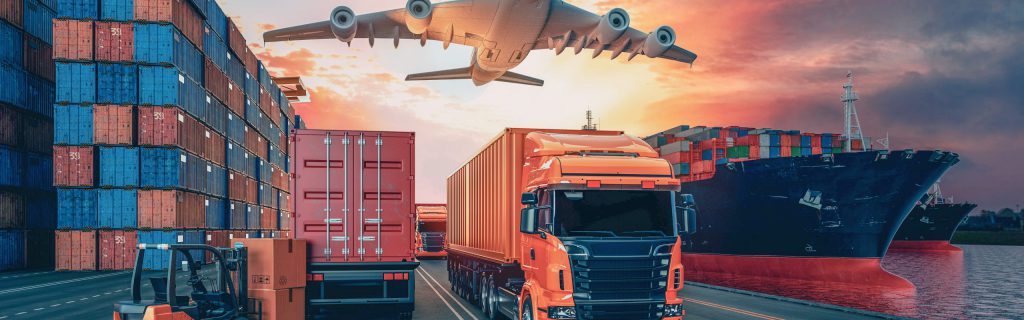 Transportation and logistics of Container Cargo ship and Cargo plane. 3d rendering and illustration.